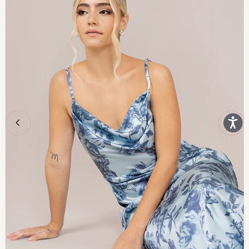 Revelry Nadia Satin Floral Print Dress - Sky Blue garden (Blue Floral)